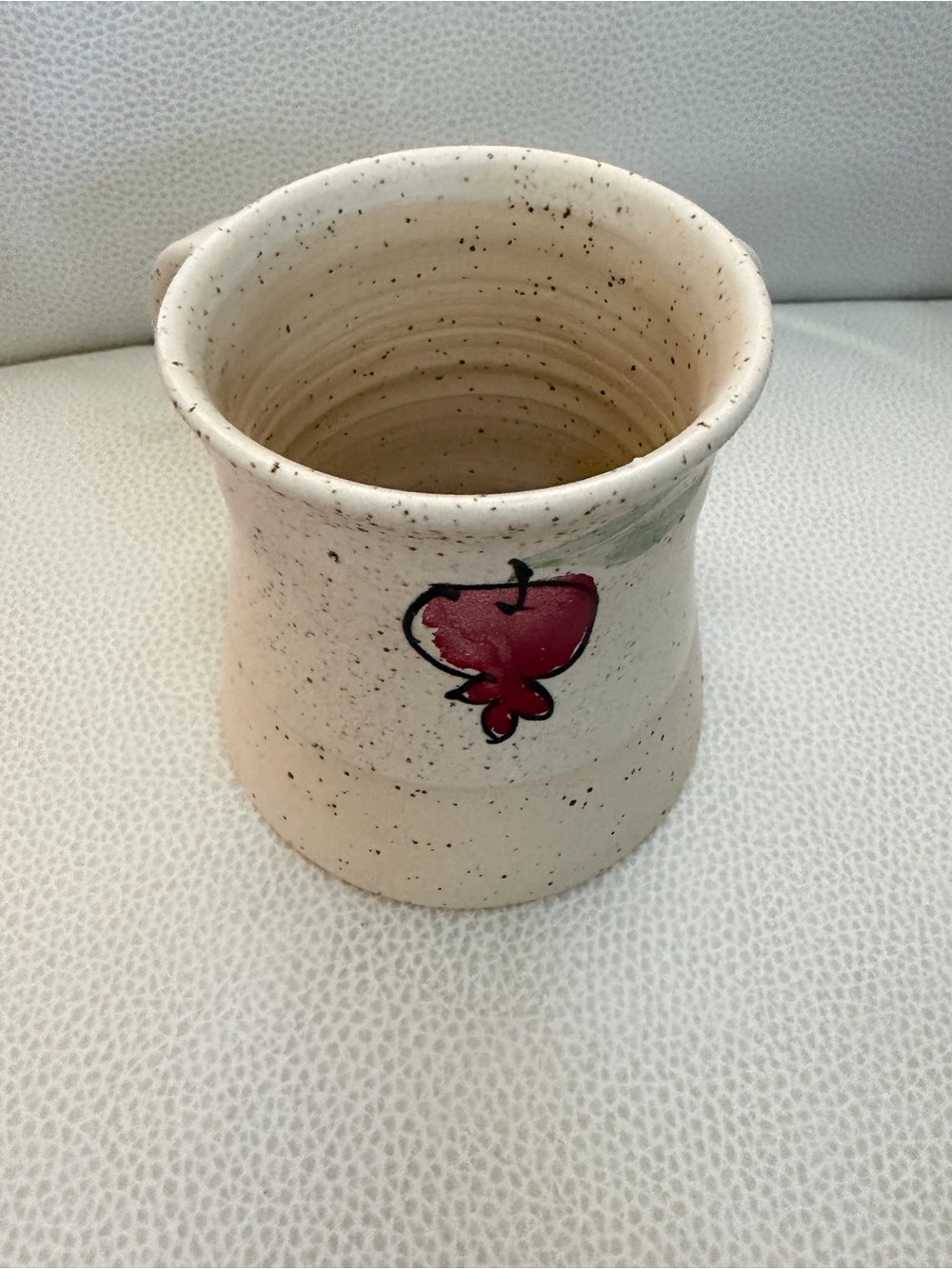 Handmade Washing Cup - Red Apple Motif.  Not glazed inside.